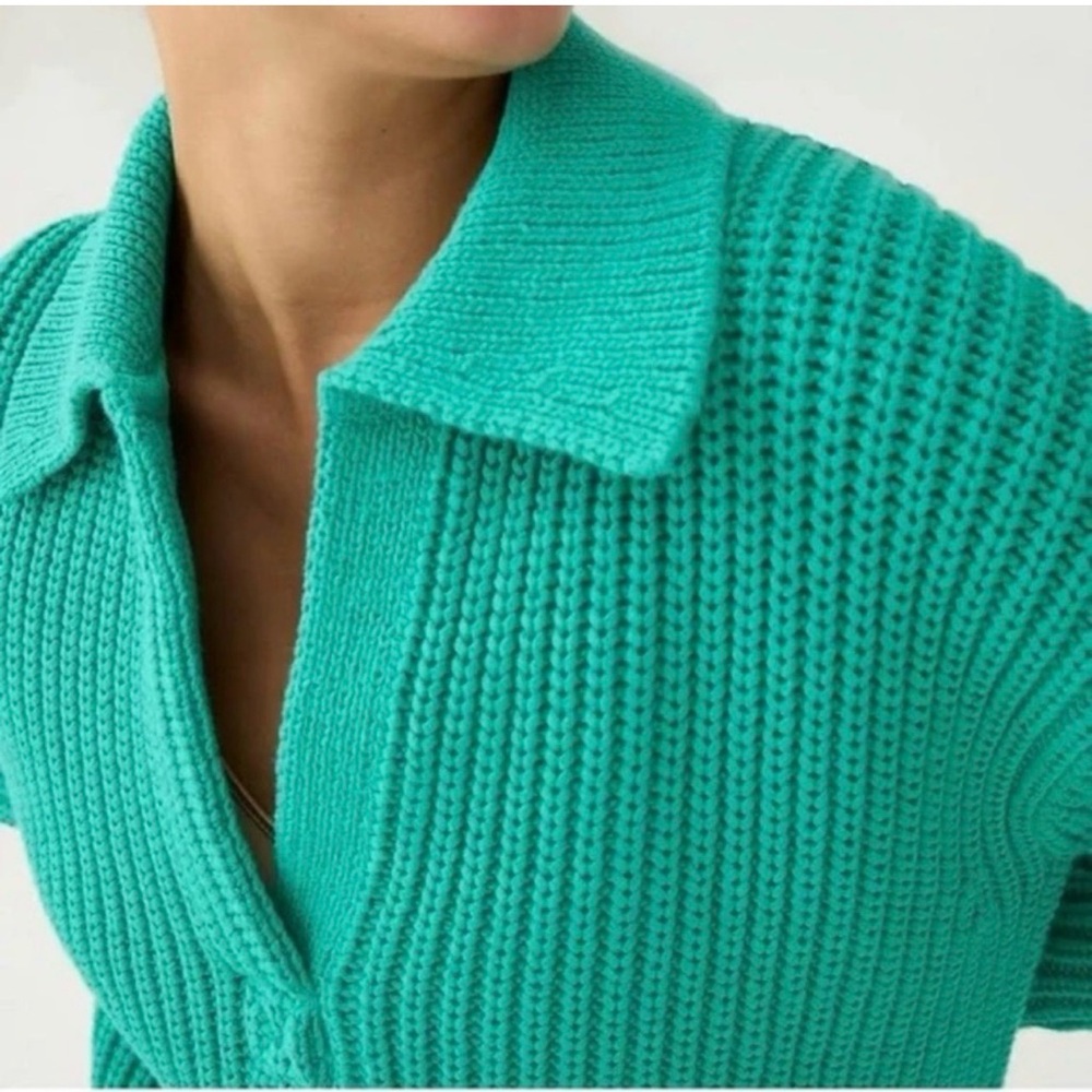 J. Crew Ribbed cotton johnny-collar sweater-polo Emerald Forest XS/S - Picture 3 of 3